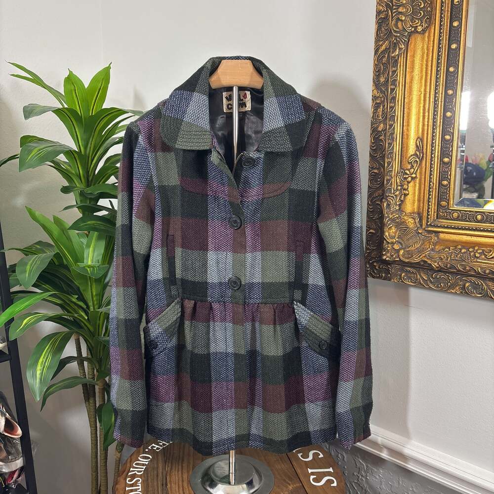 Volcom Plaid To The Bone Wool Blend Pea Coat - L